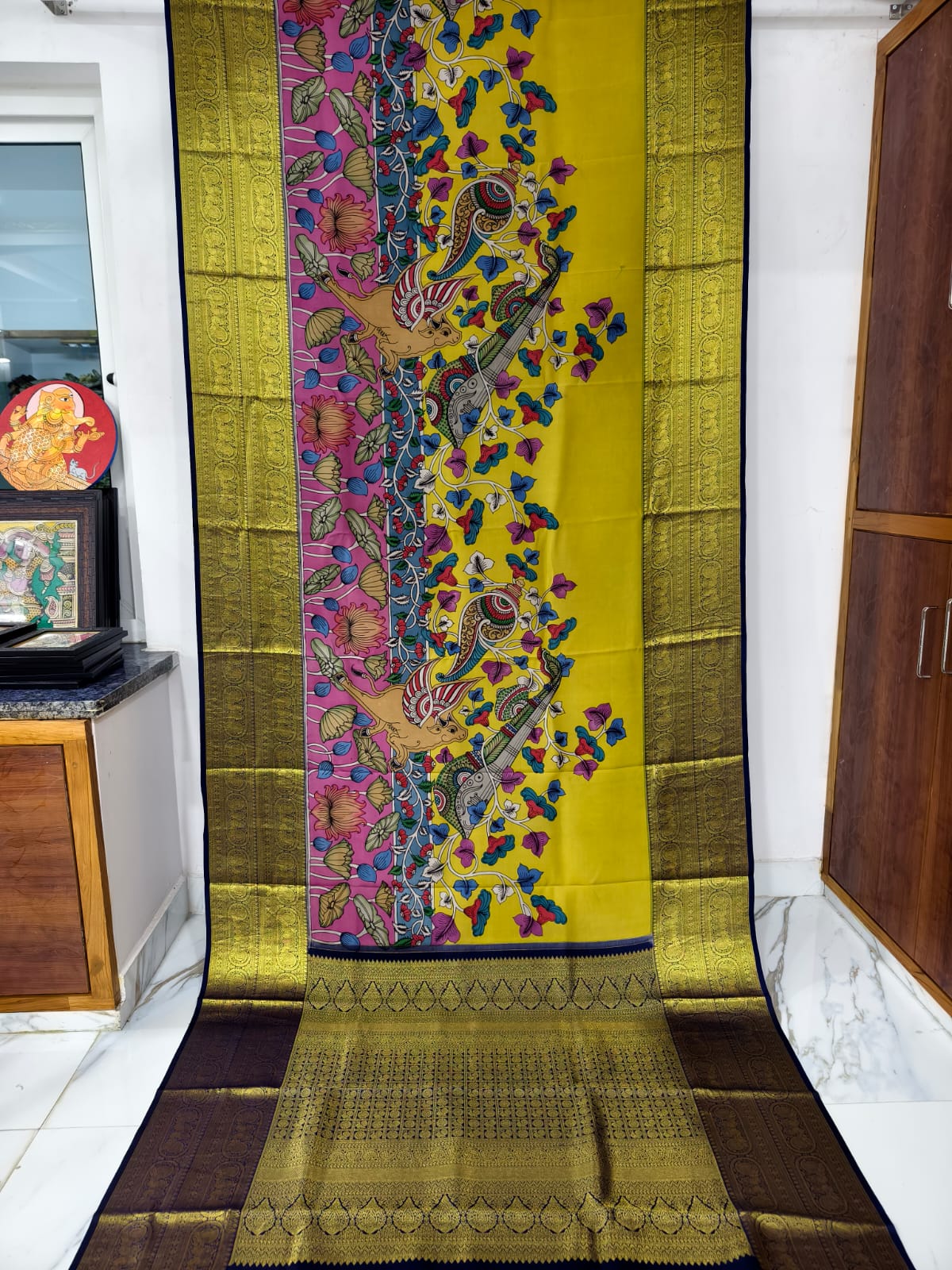 Kanchipuram kalamkari pure silk sarees