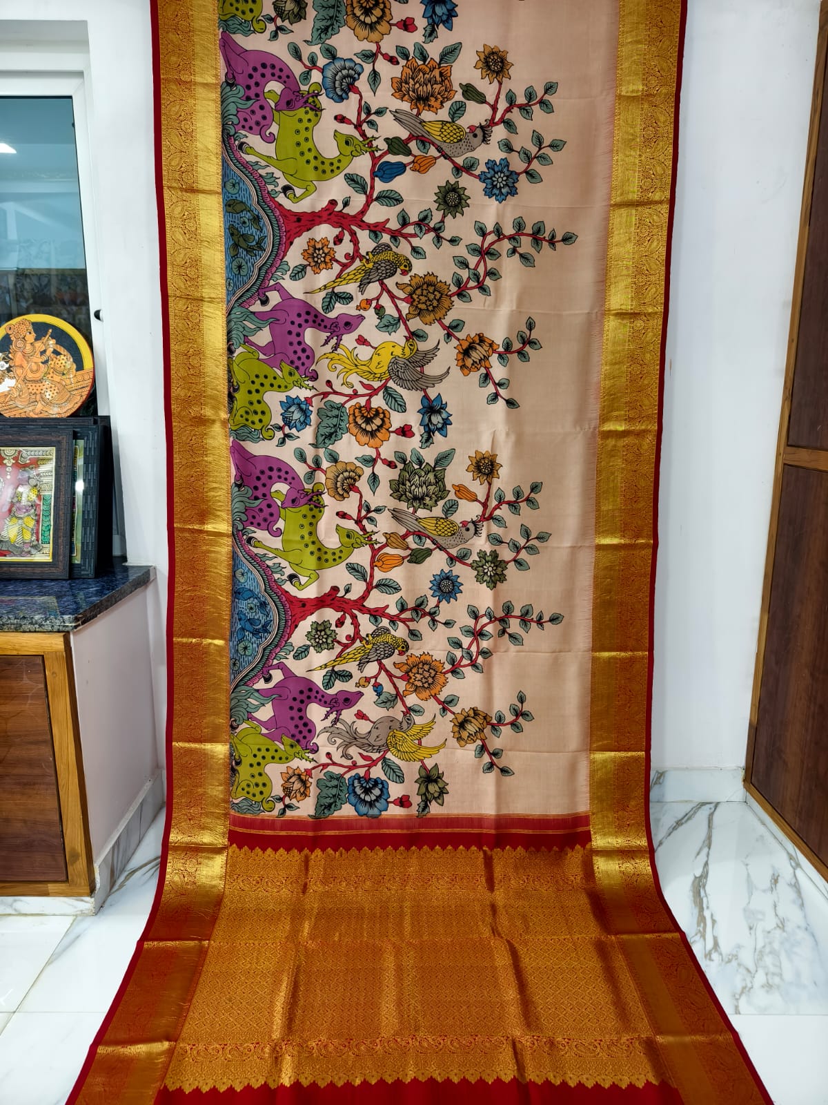 Kanchipuram kalamkari pure silk sarees
