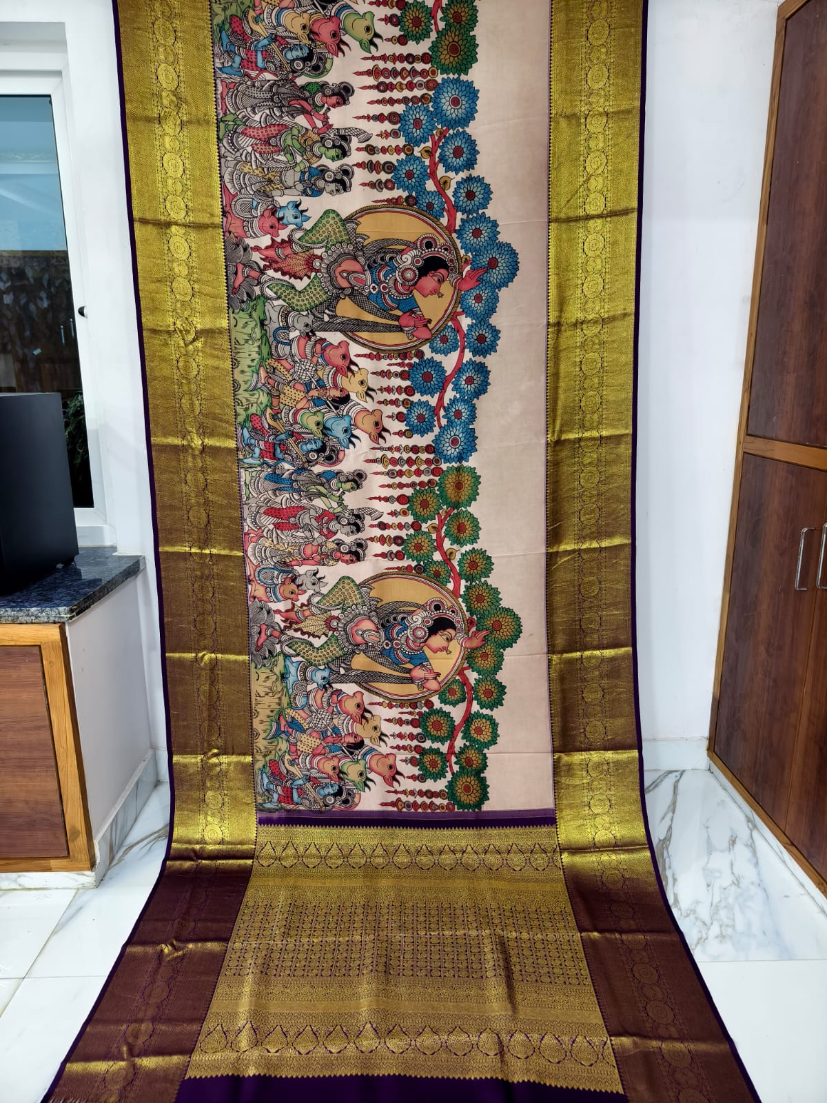 Kanchipuram kalamkari pure silk sarees