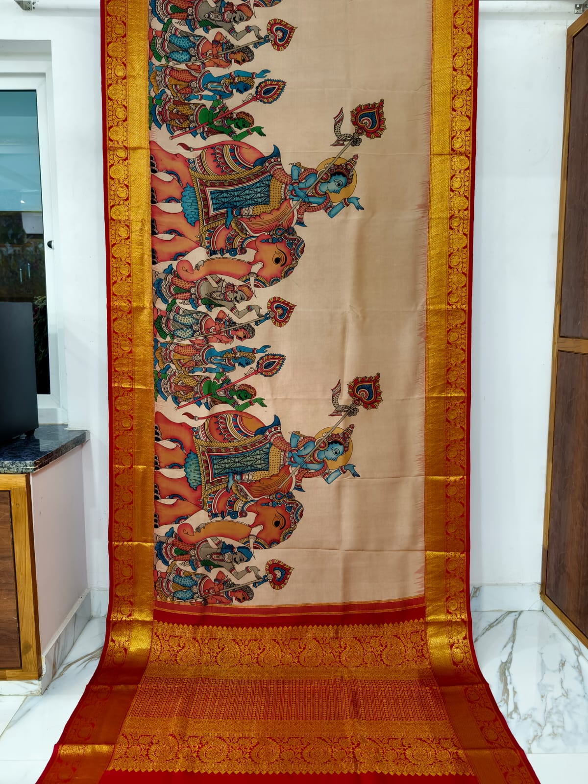Kanchipuram kalamkari pure silk sarees